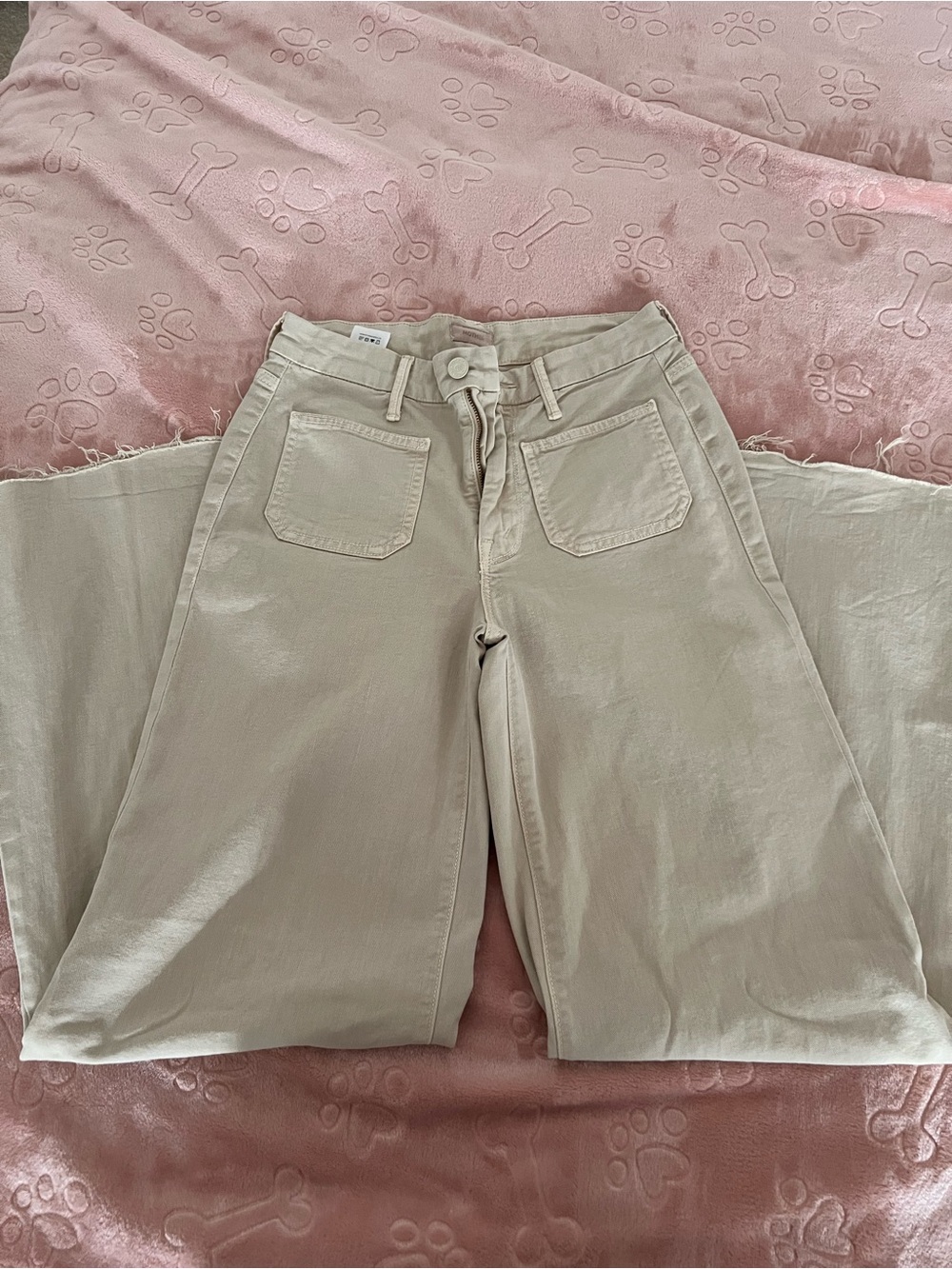 MOTHER Cream Wide-Leg Jeans
